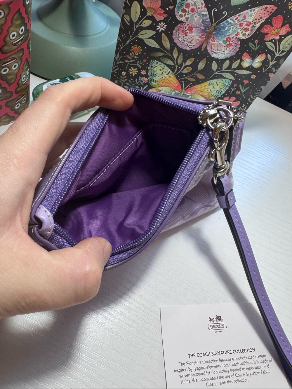Coach Lavender Signature Wristlet with Leather Trim - Picture 3 of 7